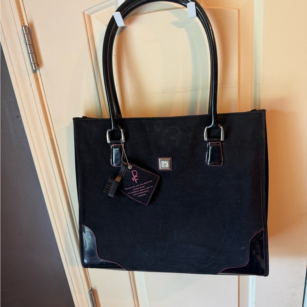 Diane Von Furstenberg Black Suede Shoulder Tote